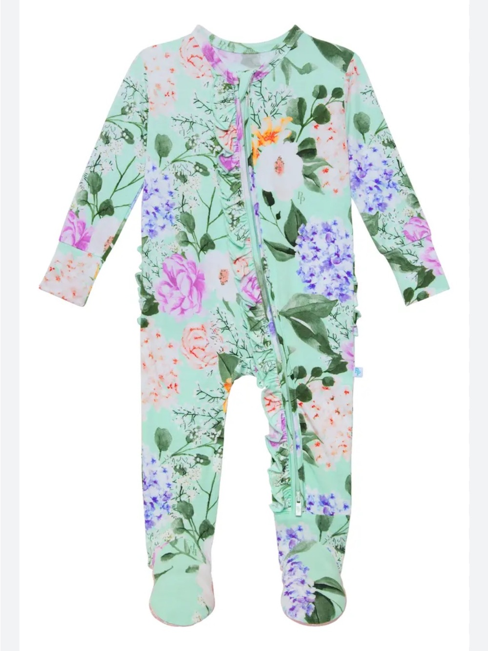 Posh Peanut Mint Floral Zip Footed One-Piece